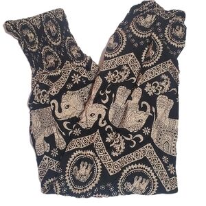Elephant Print Balloon Lounge Pants Tribal Theme Black Cream NWOT "One-Size"